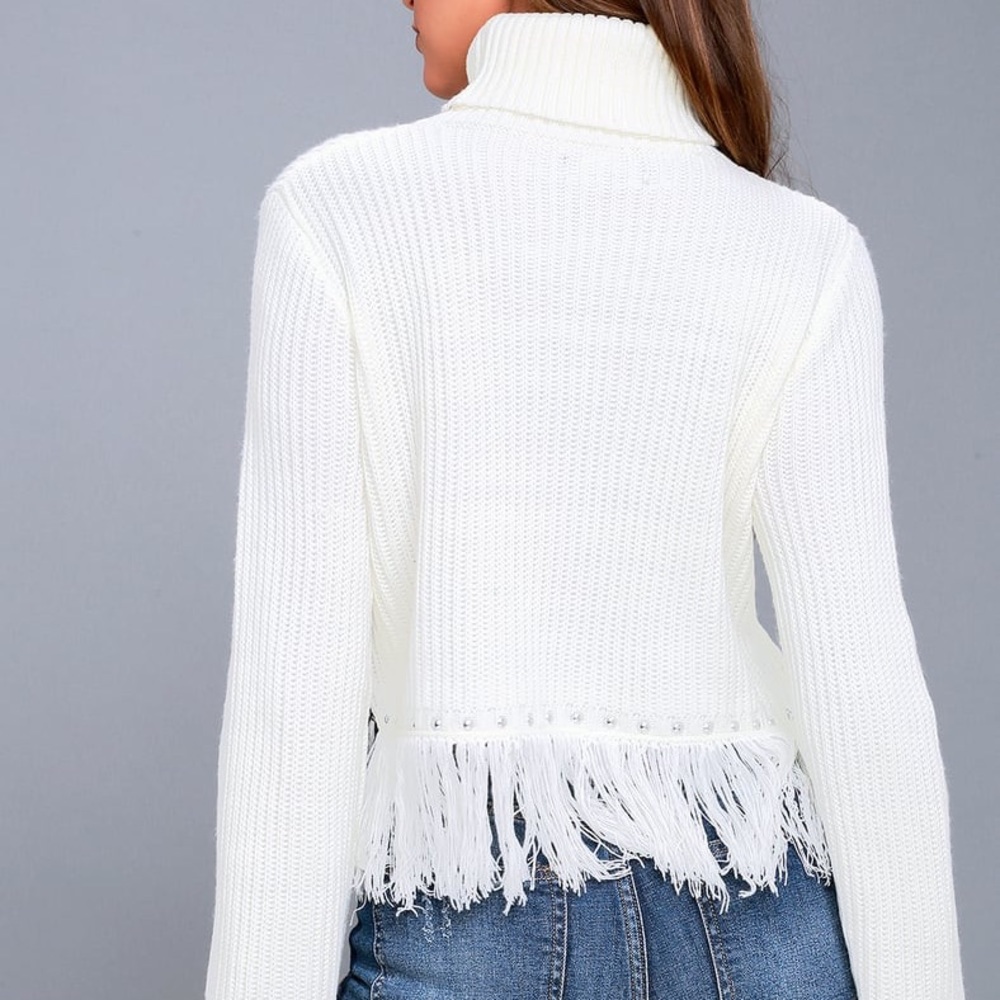 Freethinker Cream Fringe Cropped Sweater - Picture 4 of 8